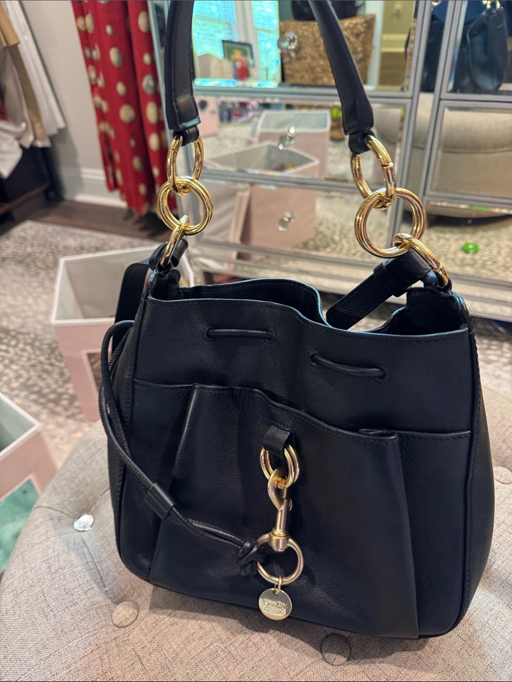 See by Chloe Black Leather Shoulder Bag with Gold Ring Hardware